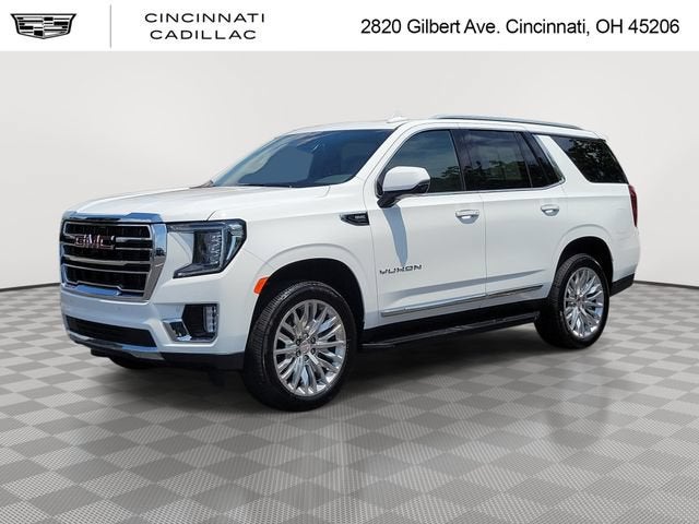 2023 GMC Yukon SLT in Summit White — front three-quarter view