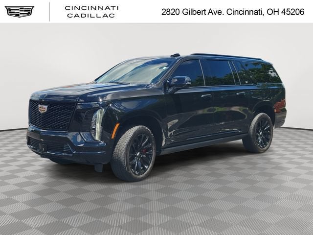 2025 Cadillac Escalade ESV Sport Platinum in Black Raven — front three-quarter view